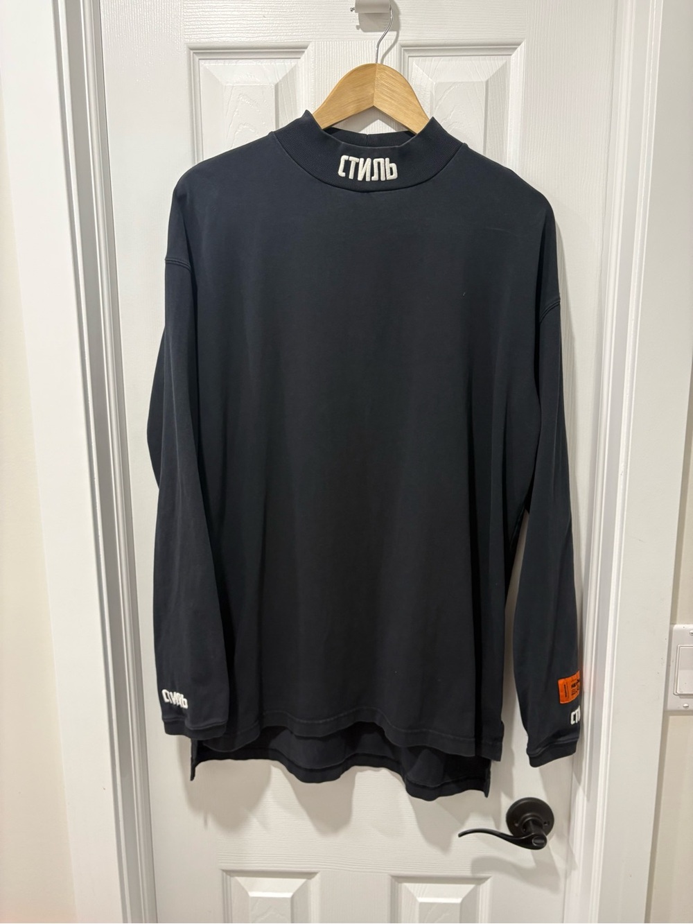 Heron Preston Mock Neck Long Sleeve Shirt Embroidered Small oversized